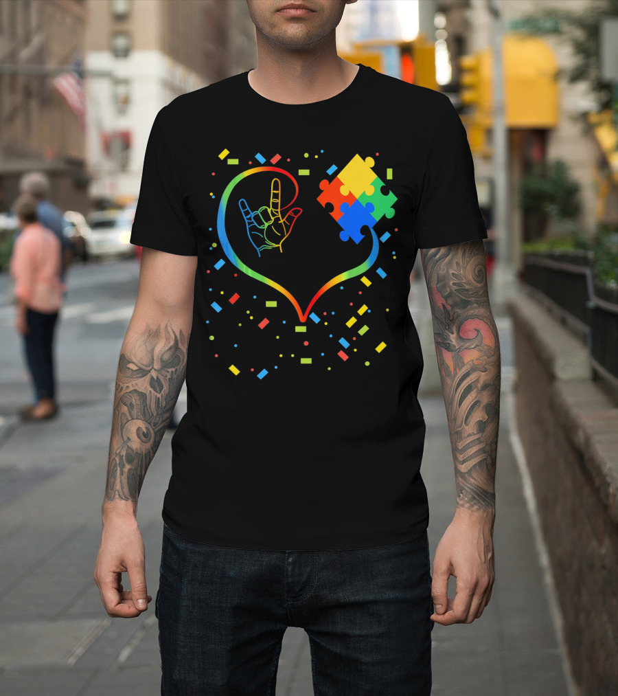 Autism Awareness Special Ed Teacher ASL Heart Puzzle T-Shirt
