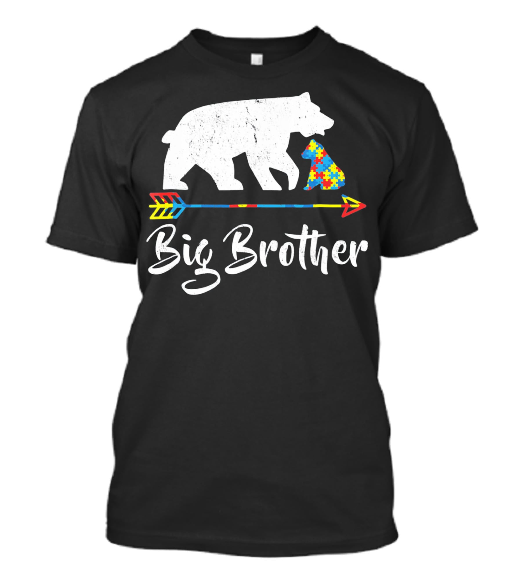 Big Brother Bear Autism Awareness Puzzle Pattern Arrow T-Shirt