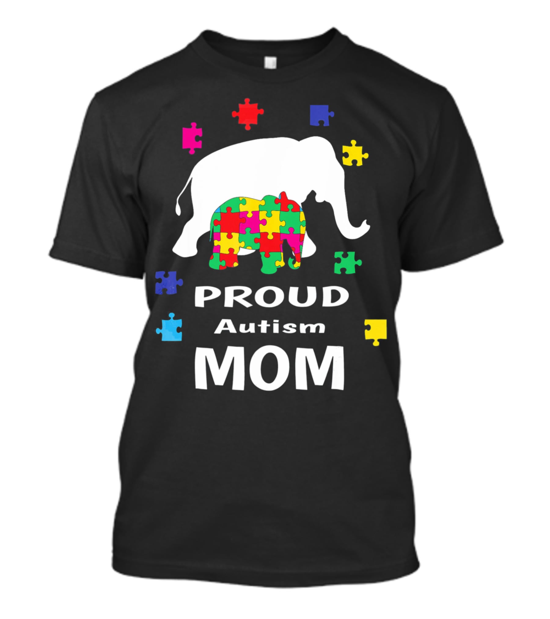 Proud Autism Mom Elephant Puzzle Piece Awareness T-Shirt