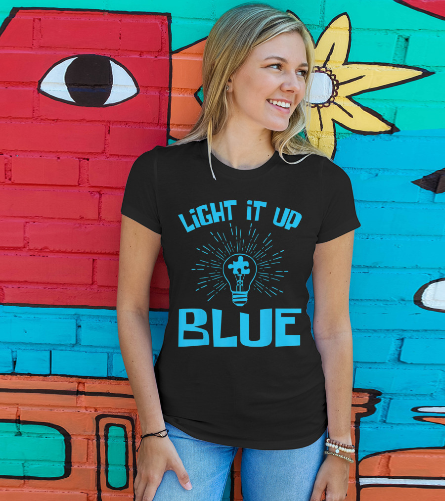 Light It Up Blue Autism Awareness Puzzle Bulb T-Shirt