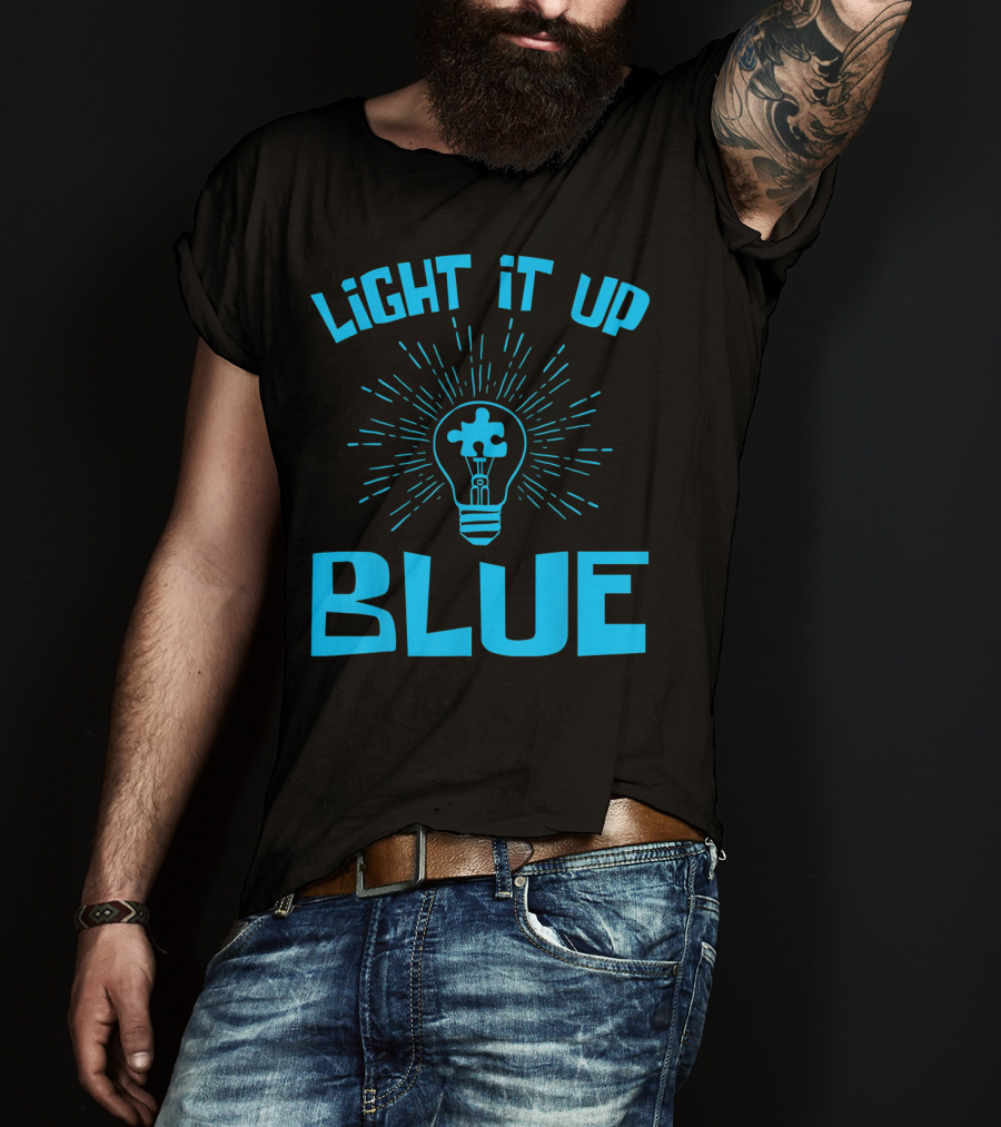 Light It Up Blue Autism Awareness Puzzle Bulb T-Shirt
