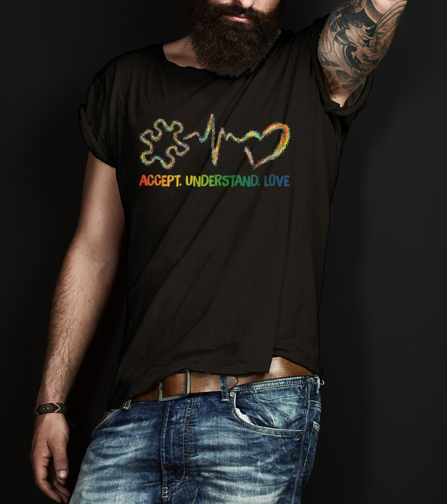 Accept Understand Love Autism Heartbeat Puzzle Heart T-Shirt