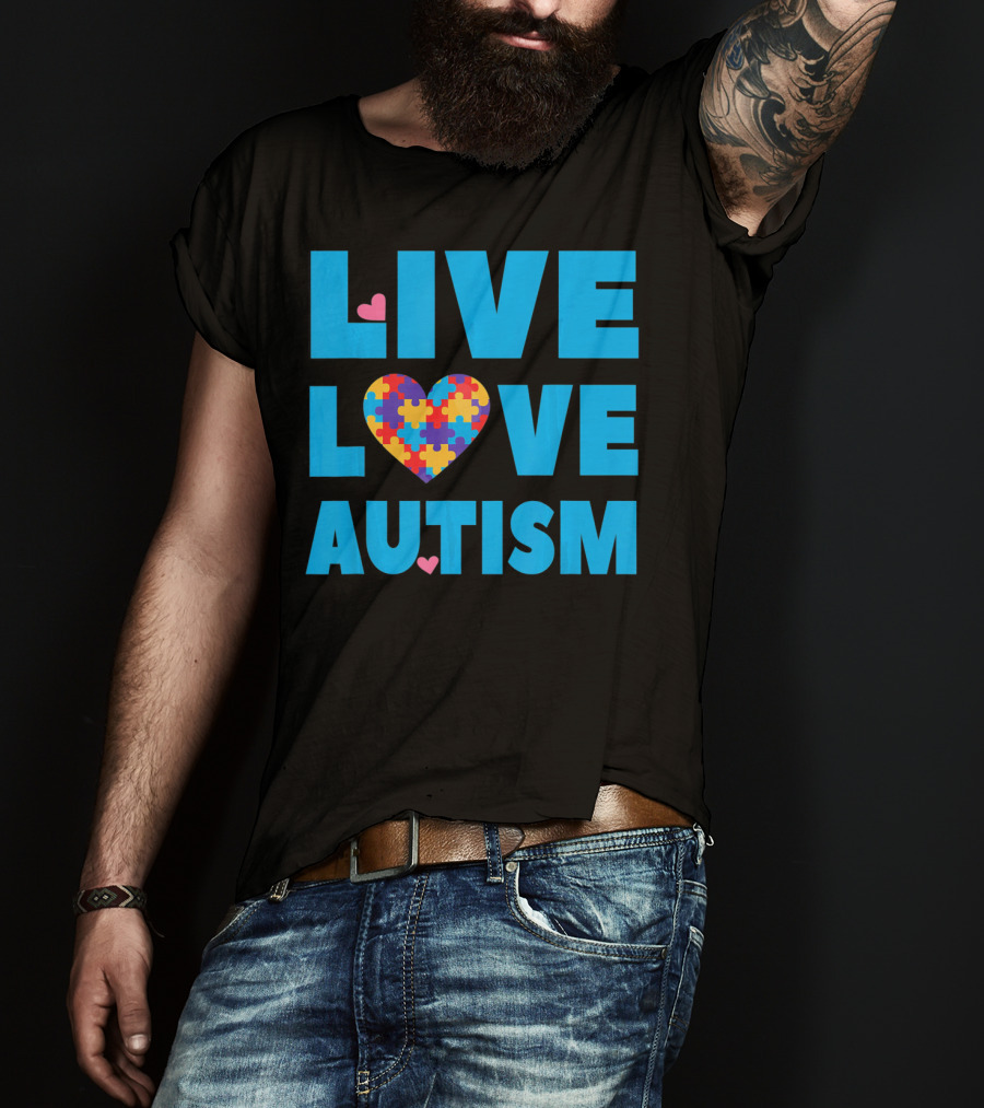Live Love Autism Autism Mom Awareness Puzzle Heart T-Shirt