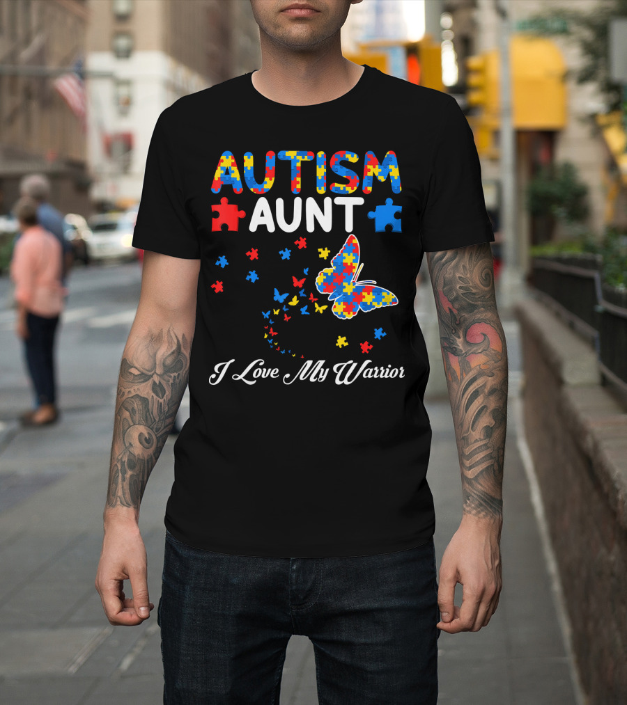 Autism Aunt I Love My Warrior Butterfly Puzzle T-Shirt