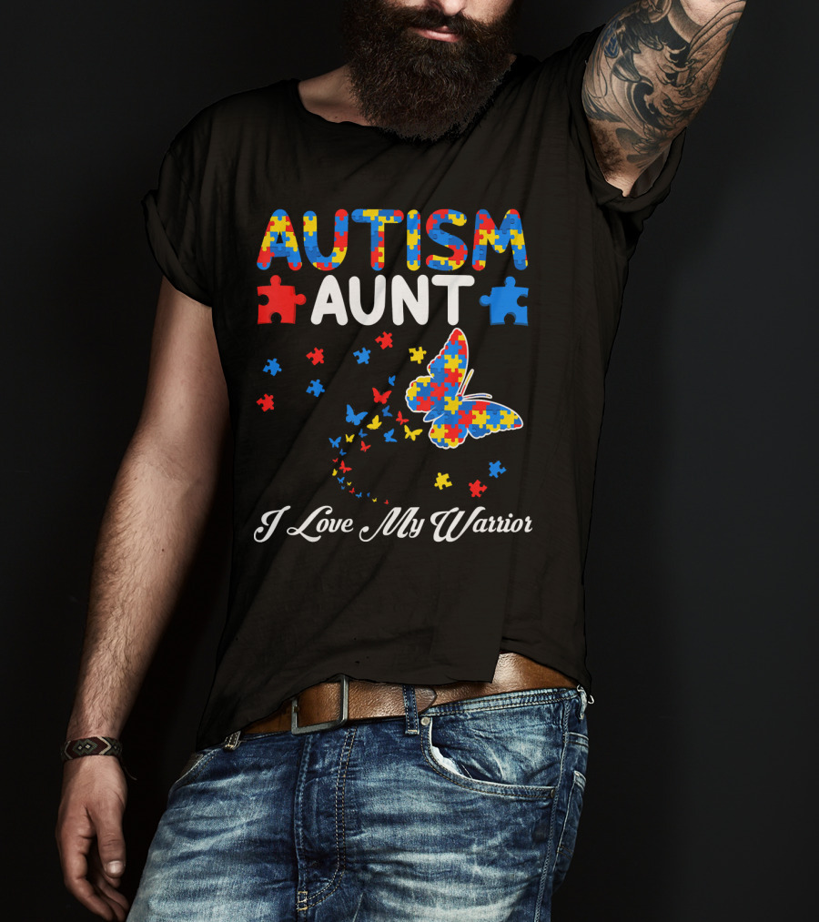 Autism Aunt I Love My Warrior Butterfly Puzzle T-Shirt