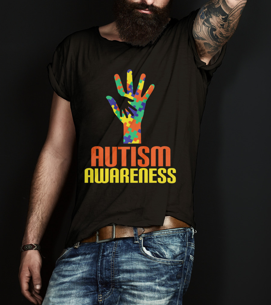 AUTISM AWARENESS Support Autism Speaks Puzzle Piece Hand T-Shirt