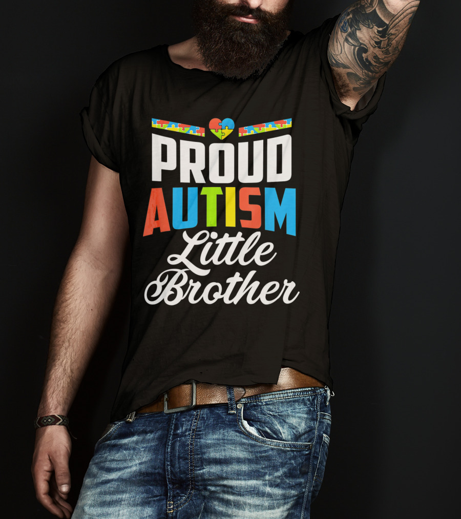 Proud Autism Little Brother Puzzle Piece Heart Awareness T-Shirt