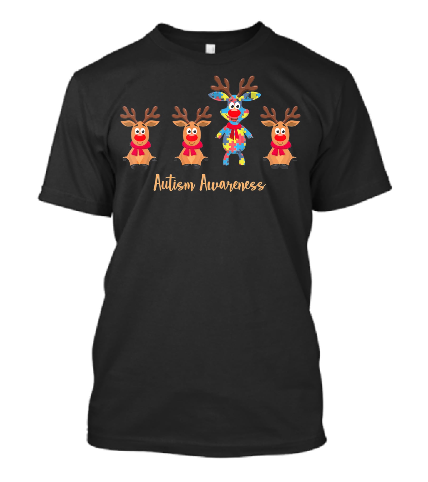 Autism Awareness Reindeer With Puzzle Pattern Symbols T-Shirt