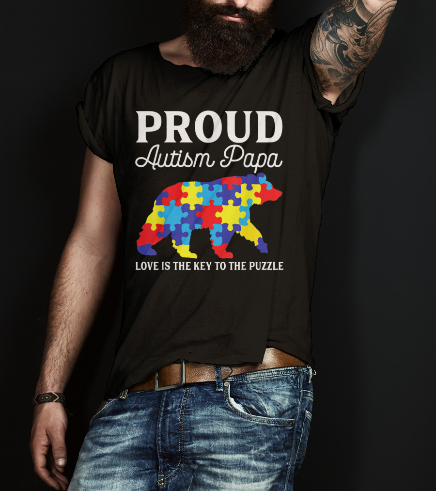 Proud Autism Papa Love Is The Key To The Puzzle T-Shirt