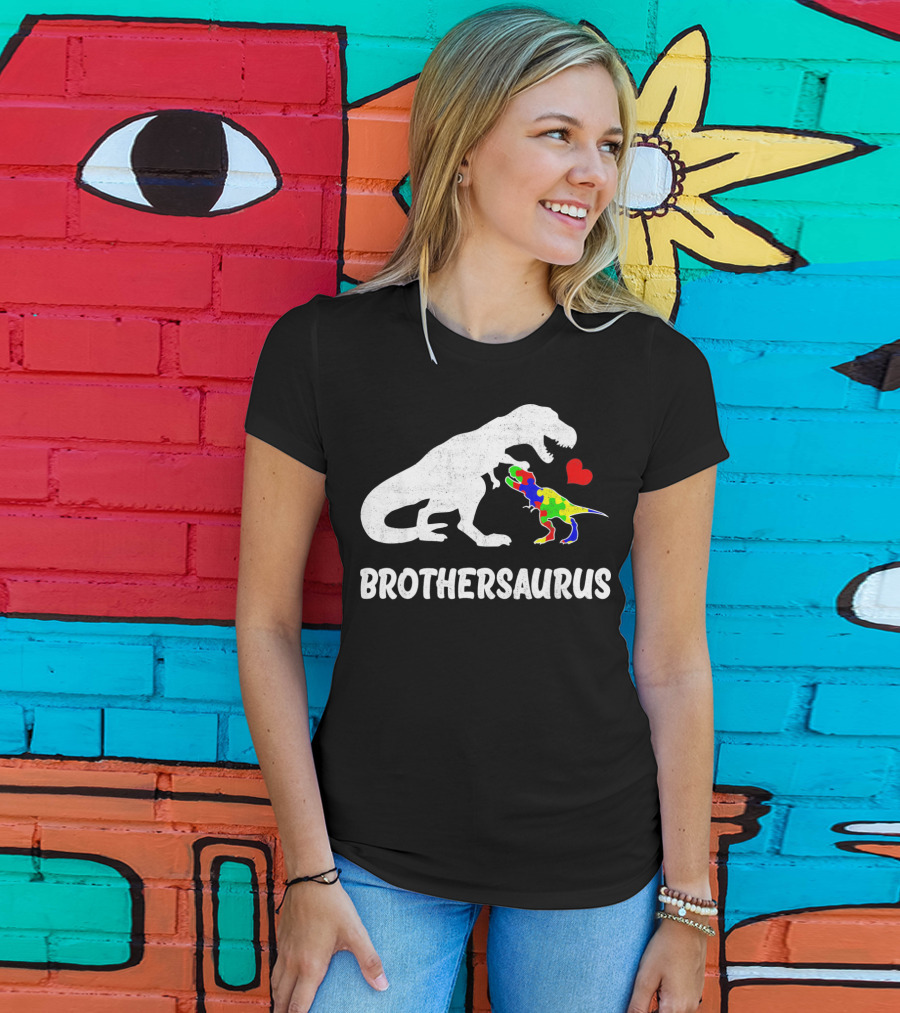 Brothersaurus Strong Dinosaur Autism Heart Puzzle T-Shirt