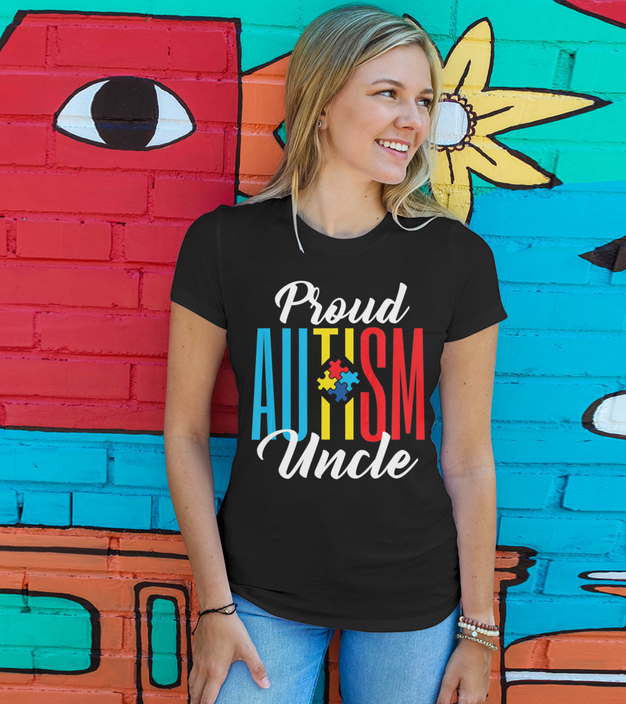 Proud Autism Uncle Puzzle Piece Awareness Support T-Shirt