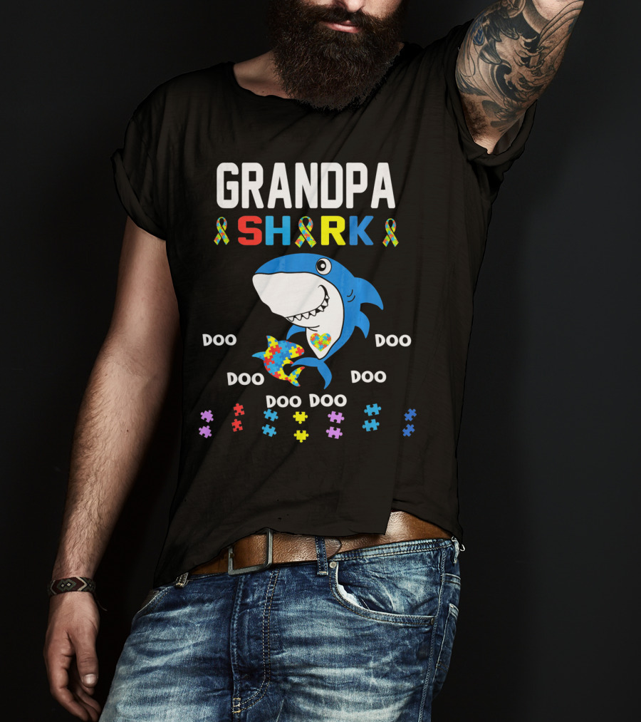 Grandpa Shark Autism Awareness Doo Doo Doo Puzzle T-Shirt