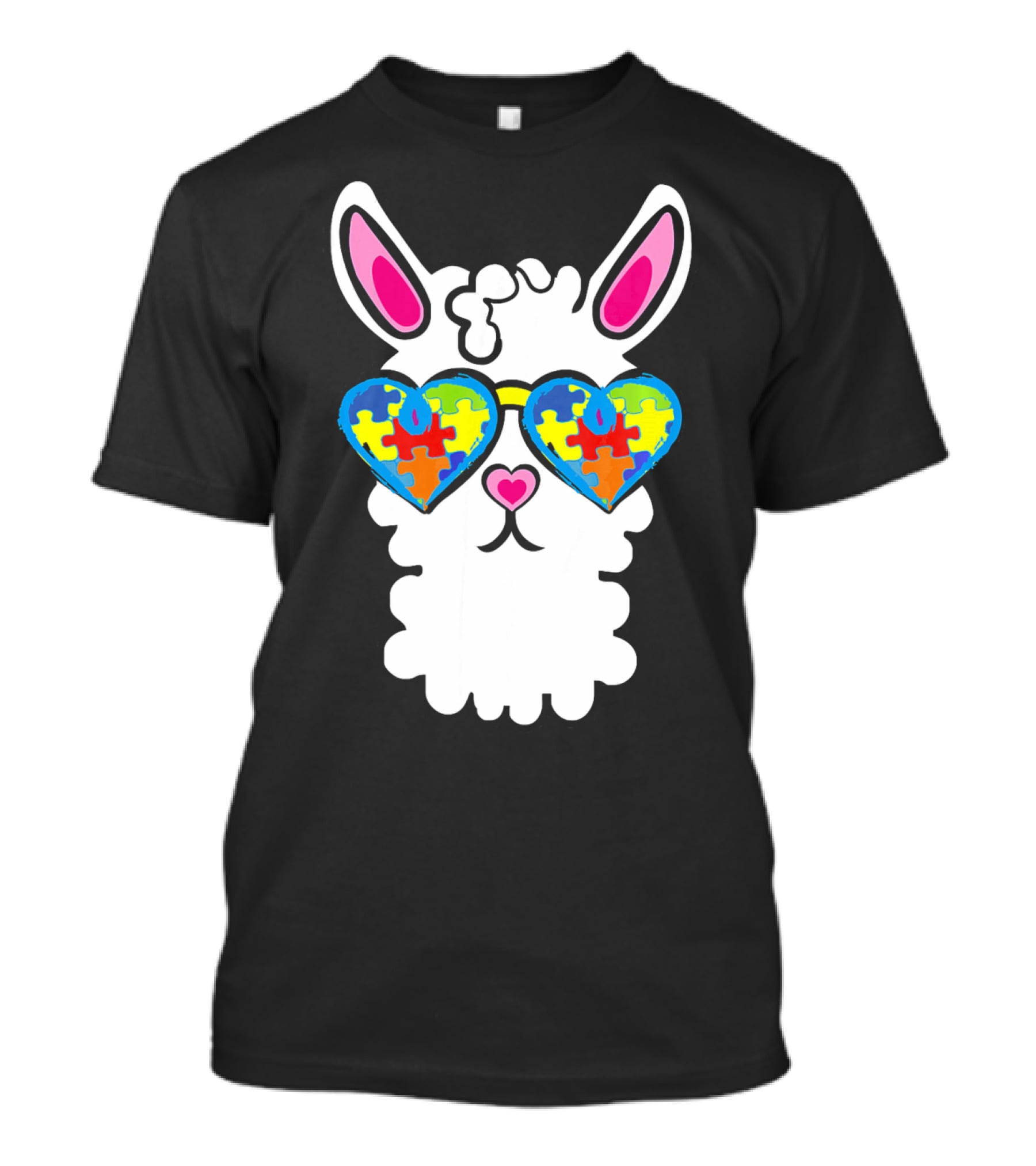 Autism Awareness Llama Heart Puzzle Sunglasses T-Shirt