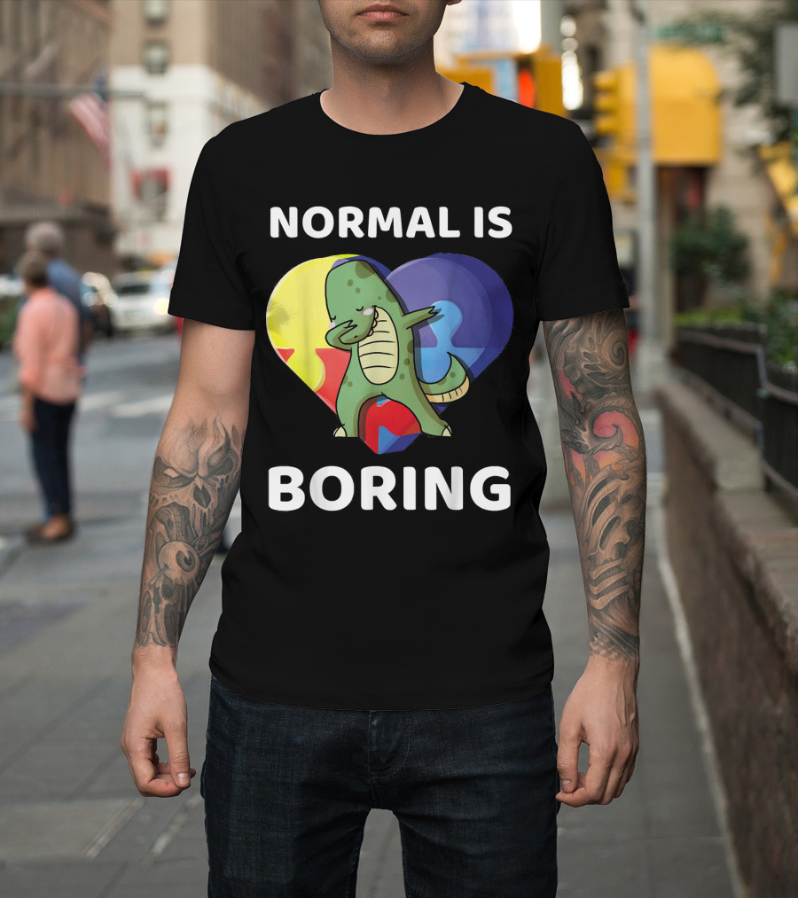 Normal Is Boring Dinosaur Heart Puzzle Autism Awareness T-Shirt