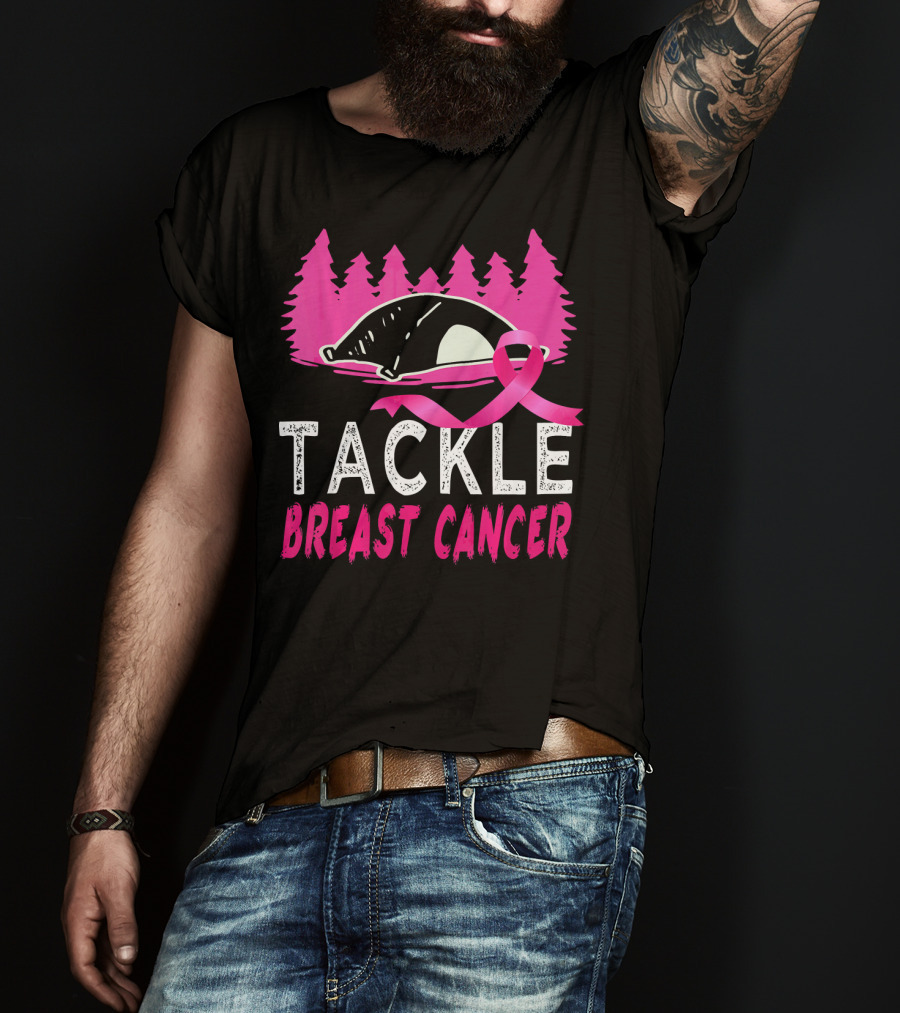 Tackle Breast Cancer Pink Ribbon Football Awareness T-Shirt