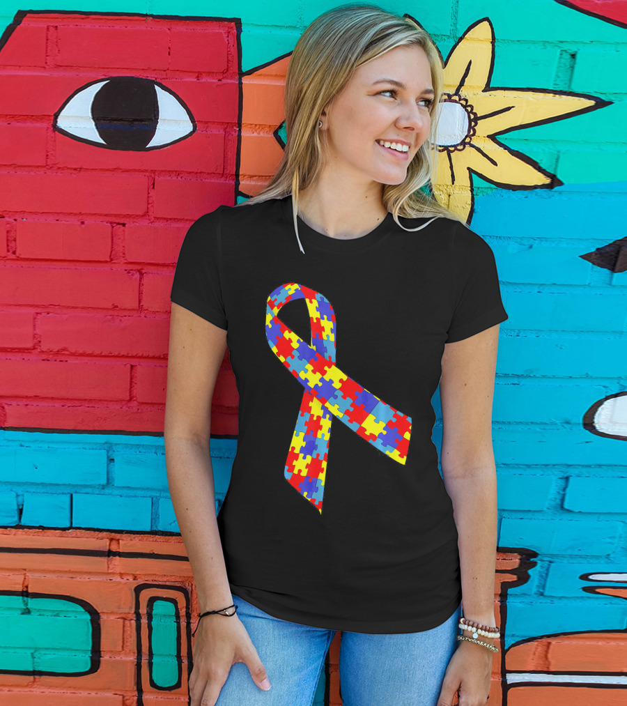 Autism Awareness Puzzle Piece Ribbon Multicolor T-Shirt