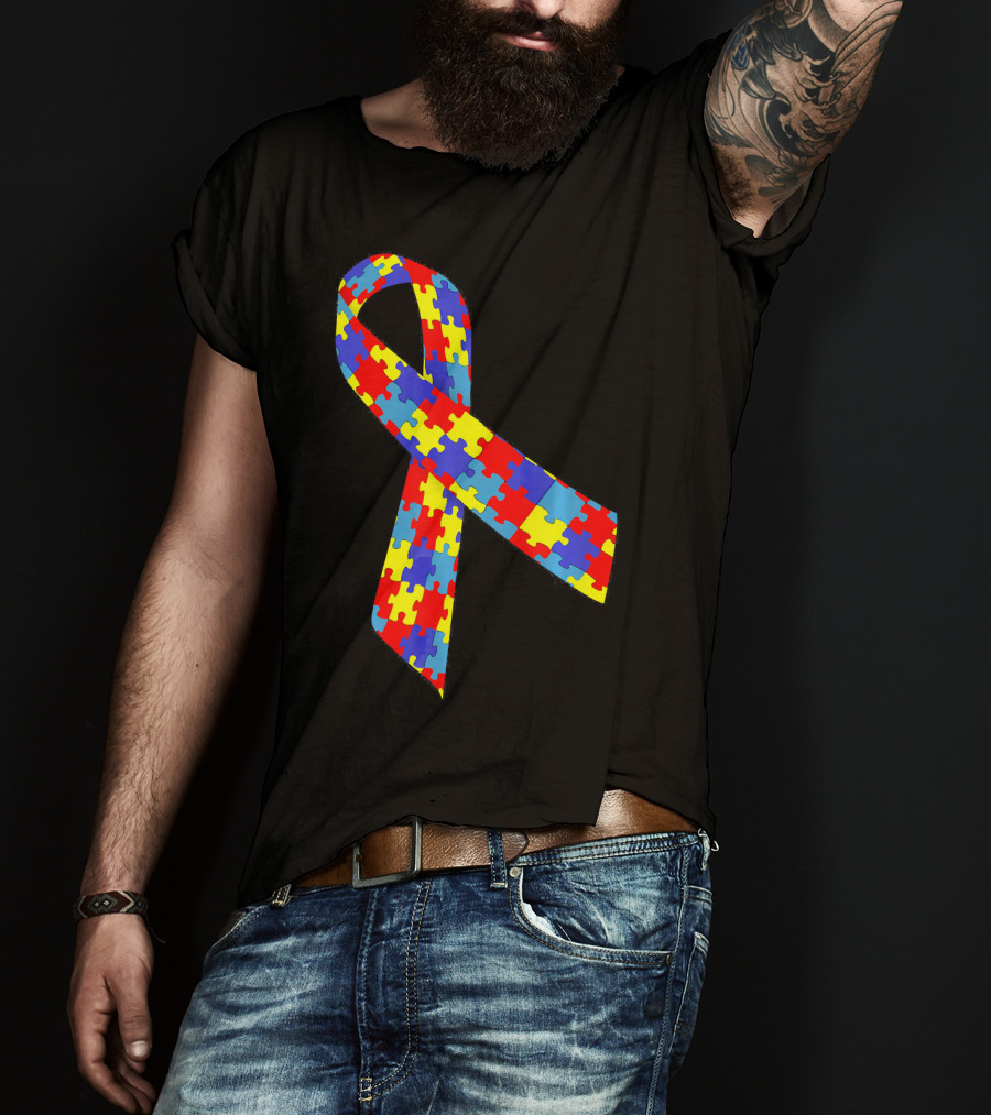 Autism Awareness Puzzle Piece Ribbon Multicolor T-Shirt