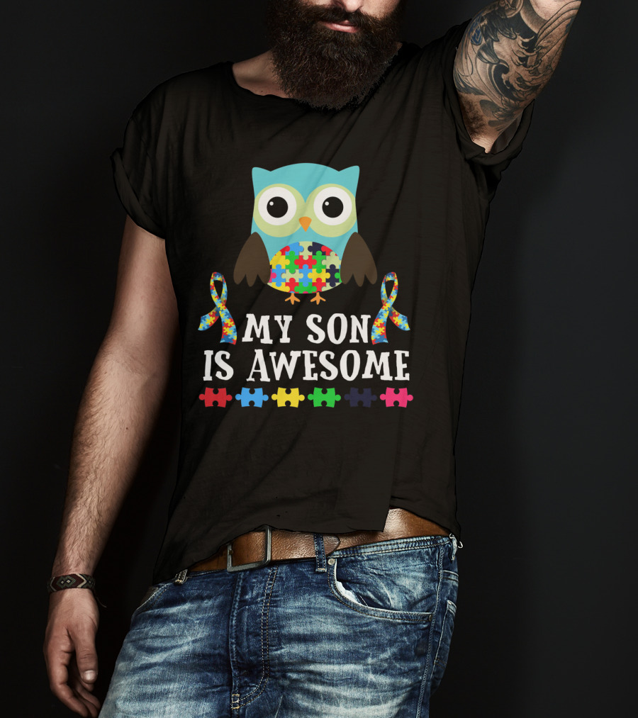 My Son Is Awesome Autism Awareness Puzzle Owl T-Shirt