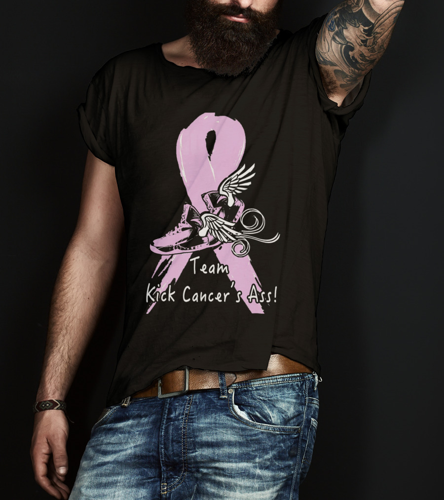 Team Kick Cancer's Ass Ribbon With Winged Sneakers T-Shirt