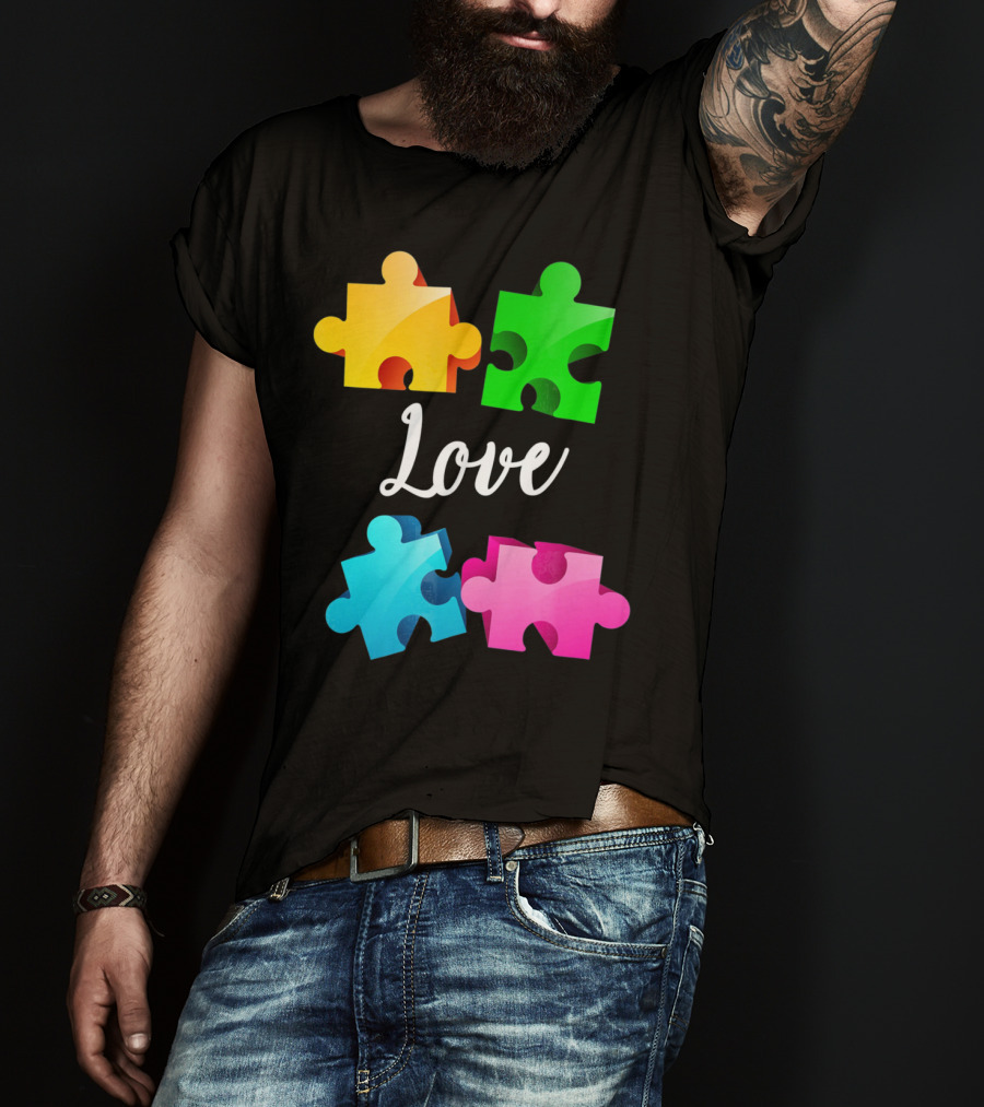 Autism Awareness Love With Colorful Puzzle Pieces T-Shirt