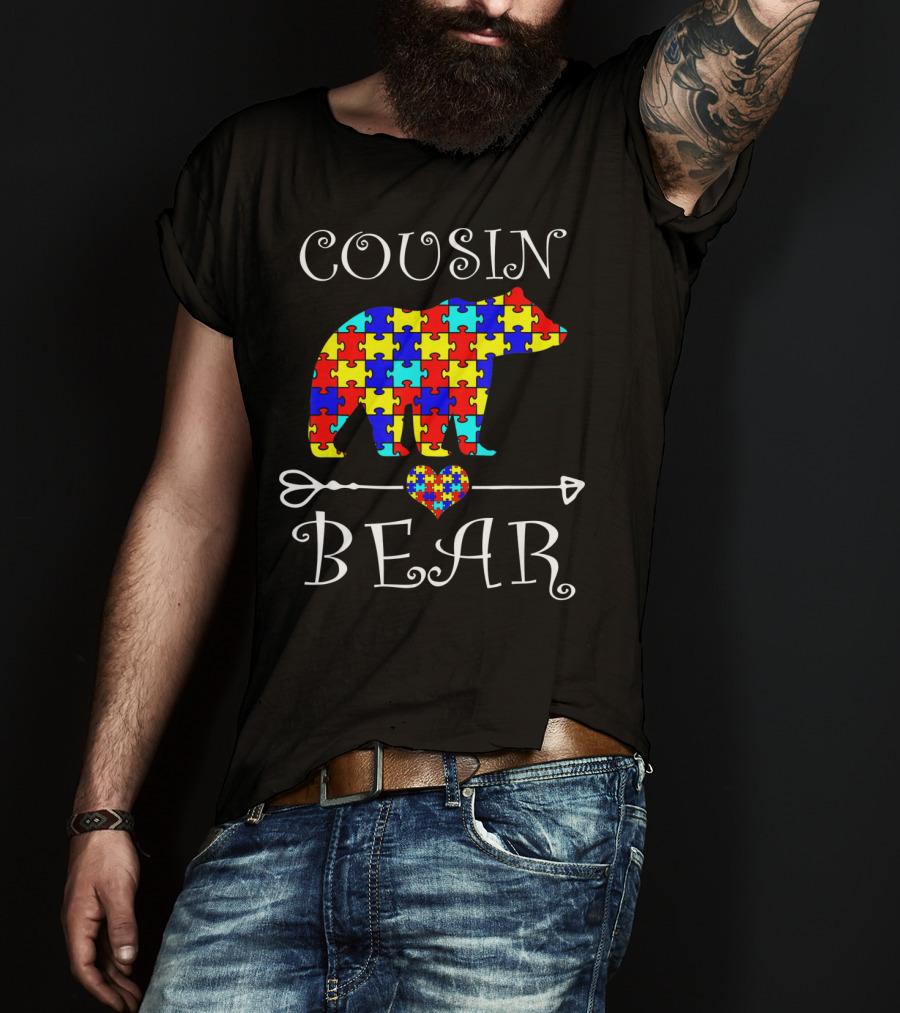 Cousin Bear Autism Awareness Puzzle Arrow Heart T-Shirt