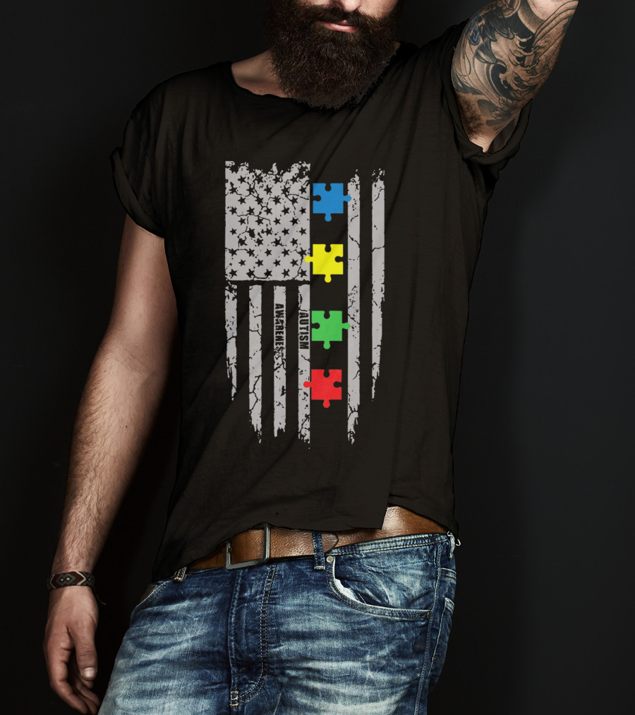 Autism Awareness Puzzle Flag With Colored Pieces T-Shirt