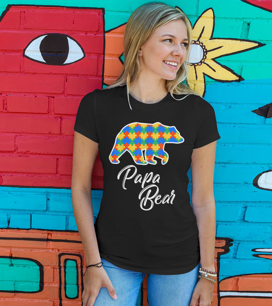 Papa Bear Autism Puzzle Awareness T-Shirt