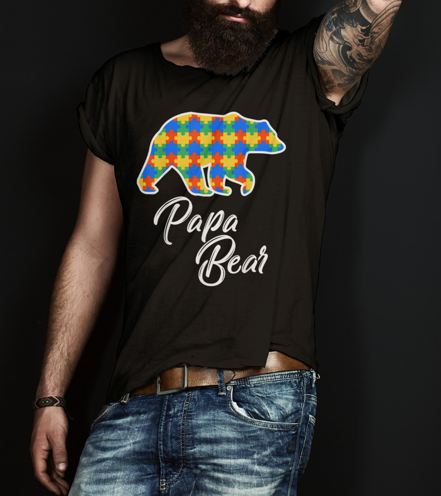 Papa Bear Autism Puzzle Awareness T-Shirt