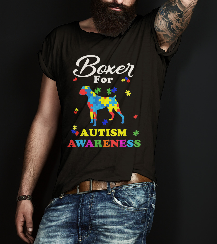Boxer Dog In Autism Awareness Puzzle T-Shirt