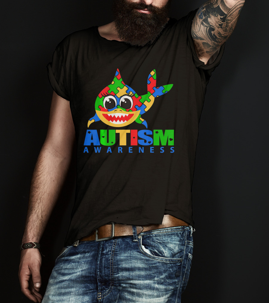 Autism Awareness Colorful Puzzle Shark T-Shirt