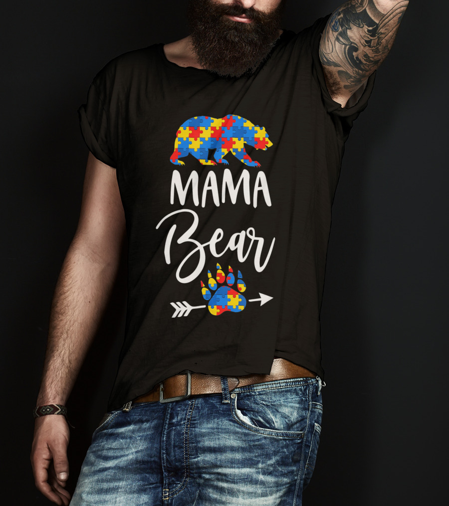 Mama Bear Autism Puzzle Pattern Paw Prints T-Shirt