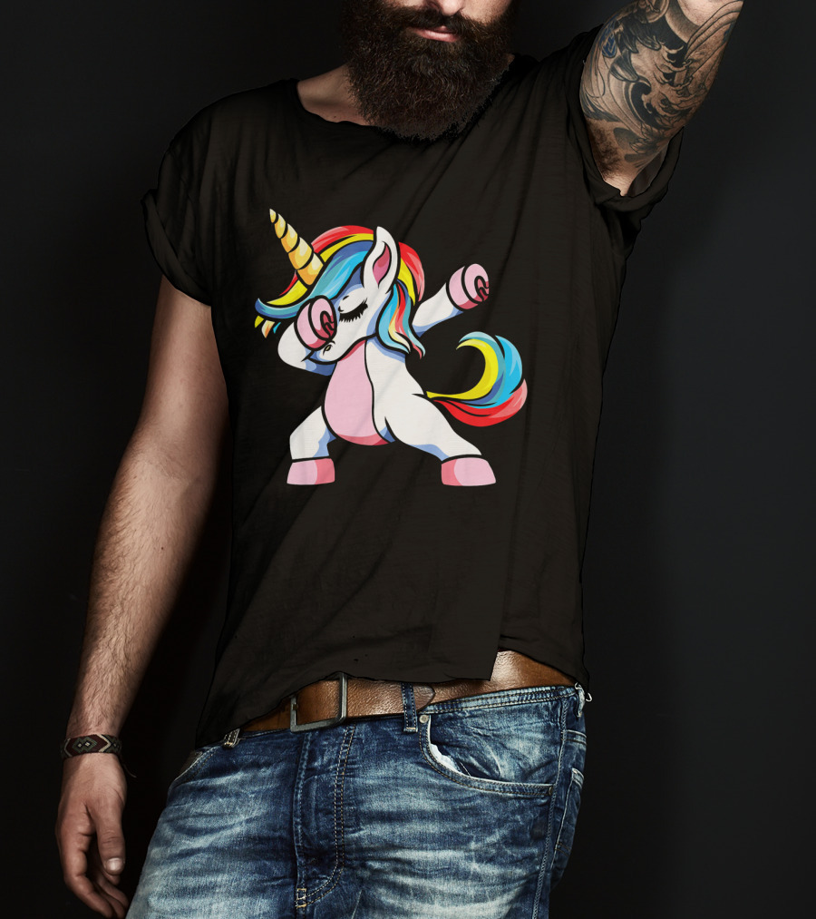 Autism Awareness Dabbing Unicorn Rainbow Mane T-Shirt