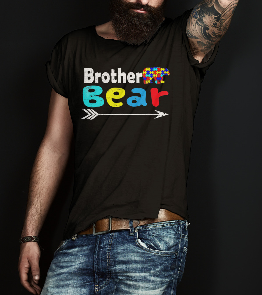 Brother Bear Family Autism Awareness Puzzle Arrow T-Shirt