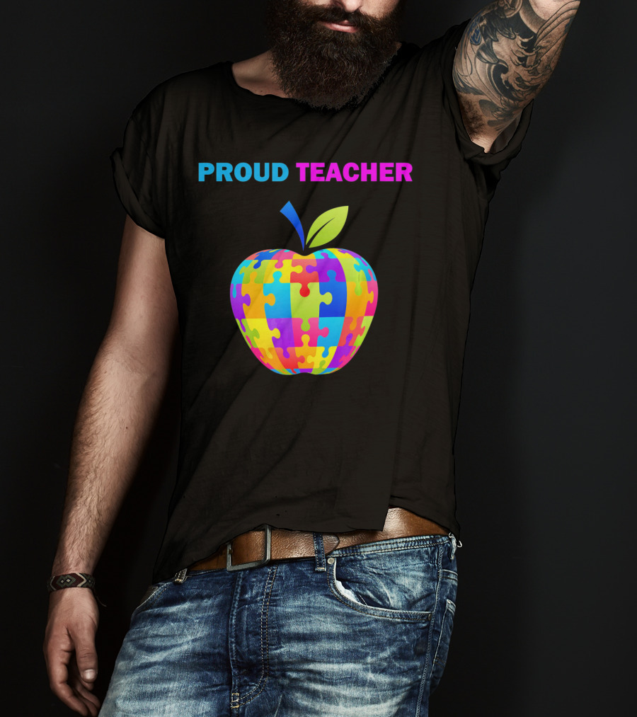Proud Teacher Autism Awareness Puzzle Apple T-Shirt