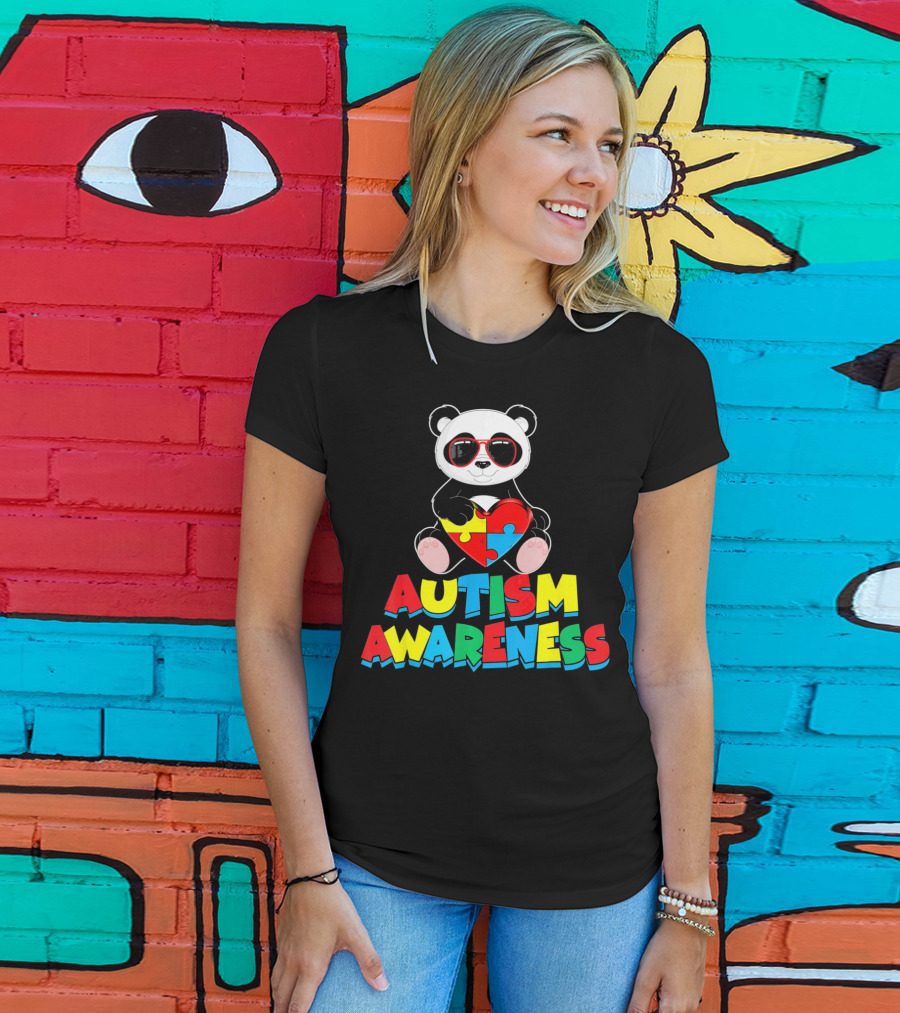 Autism Awareness Funny Panda With Heart-Shaped Puzzle T-Shirt