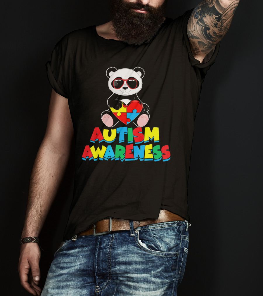 Autism Awareness Funny Panda With Heart-Shaped Puzzle T-Shirt