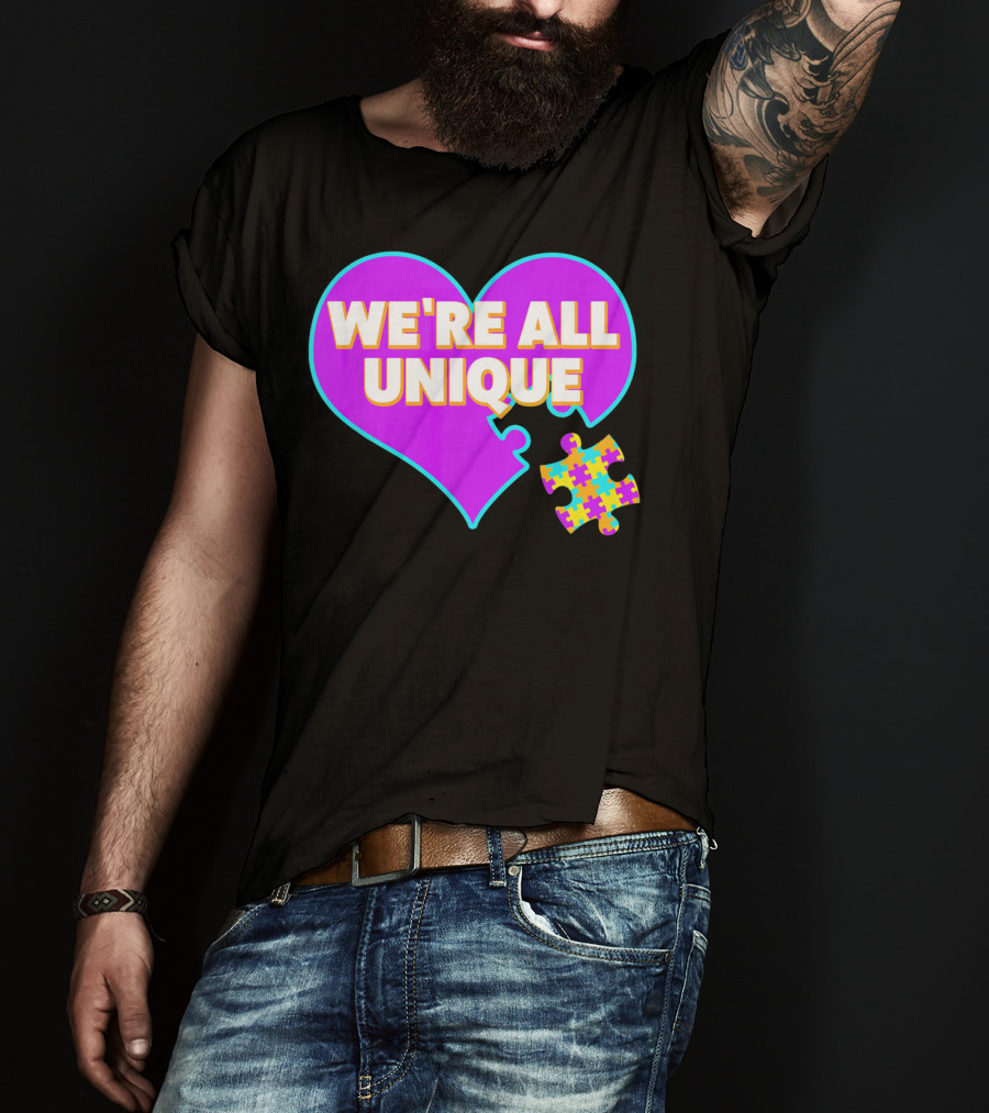 We're All Unique Autism Awareness Puzzle Heart T-Shirt