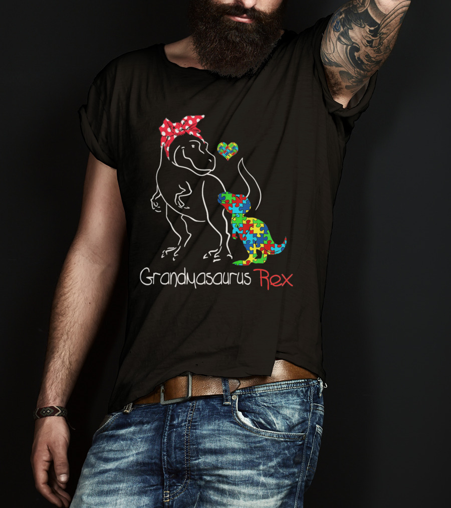 Grandmasaurus Rex Dinosaur With Autism Puzzle Heart T-Shirt