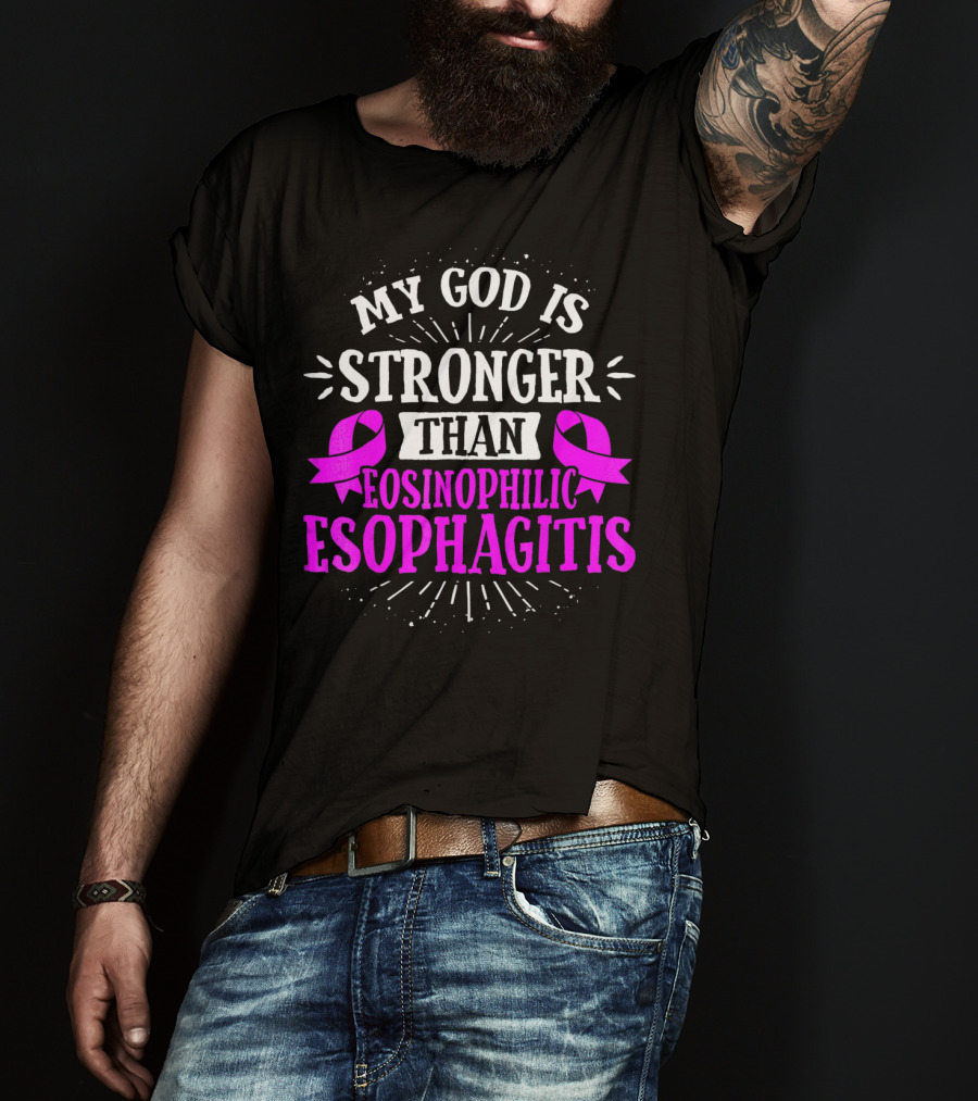 My God Is Stronger Than Eosinophilic Esophagitis Magenta Awareness T-Shirt