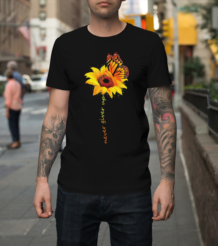 Never Give Up Multiple Sclerosis Awareness Butterfly Sunflower T-Shirt