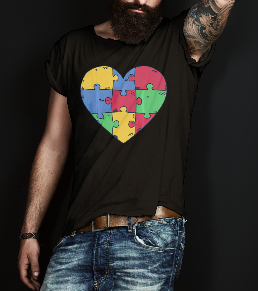 Autism Awareness Puzzle Heart Valentine Multicolor T-Shirt