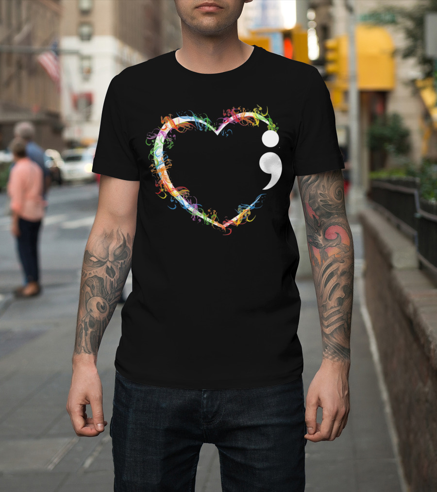 Heart Semicolon Rainbow Suicide Prevention Awareness T-Shirt