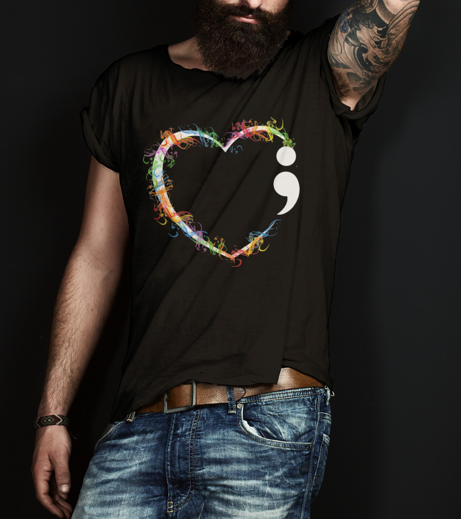 Heart Semicolon Rainbow Suicide Prevention Awareness T-Shirt
