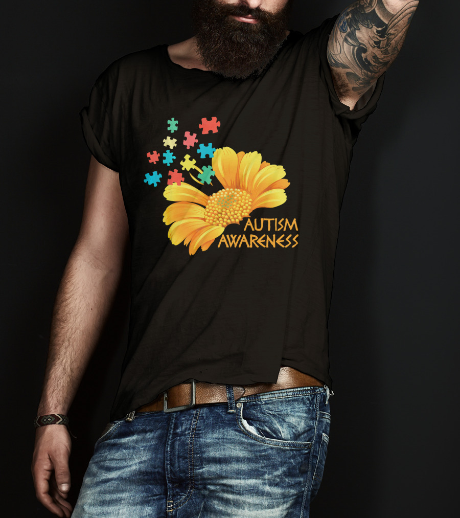Sunflower Autism Awareness Puzzle Pieces T-Shirt