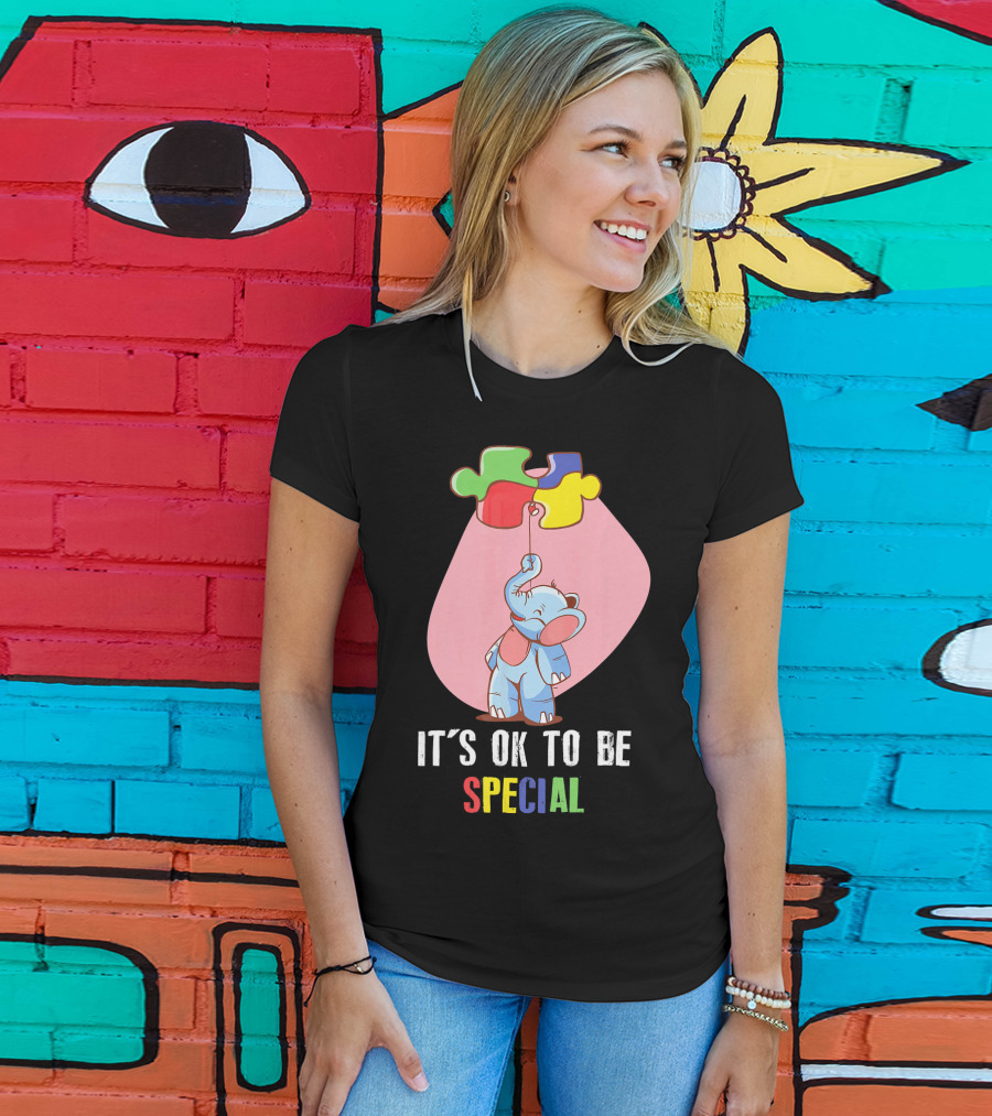 It's OK To Be Special Cute Elephant Autis Puzzle Colors T-Shirt