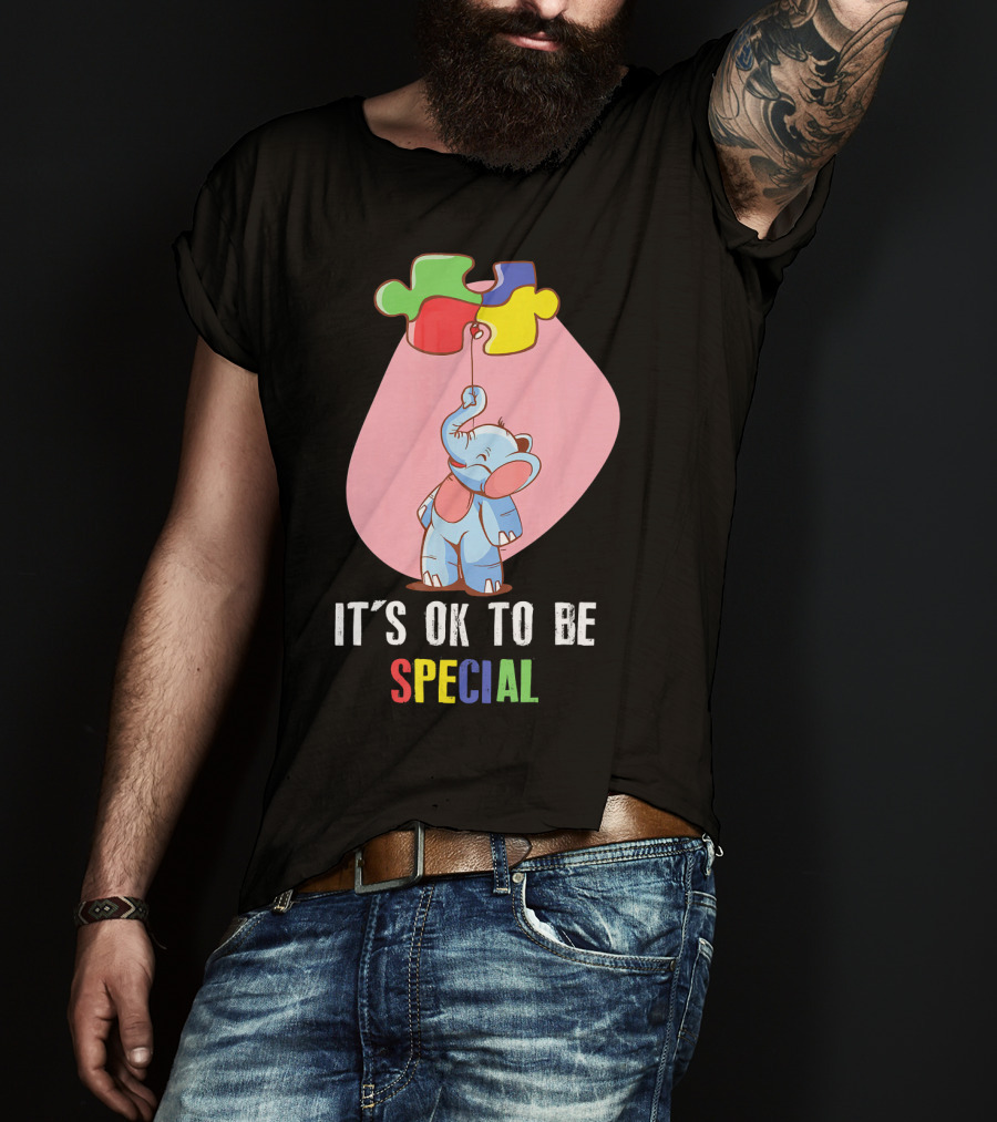 It's OK To Be Special Cute Elephant Autis Puzzle Colors T-Shirt
