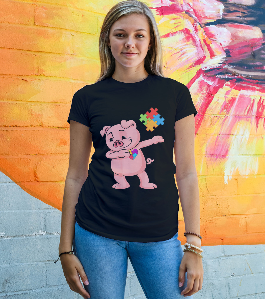 Piggy Puzzle Piece Autism Awareness Heart T-Shirt