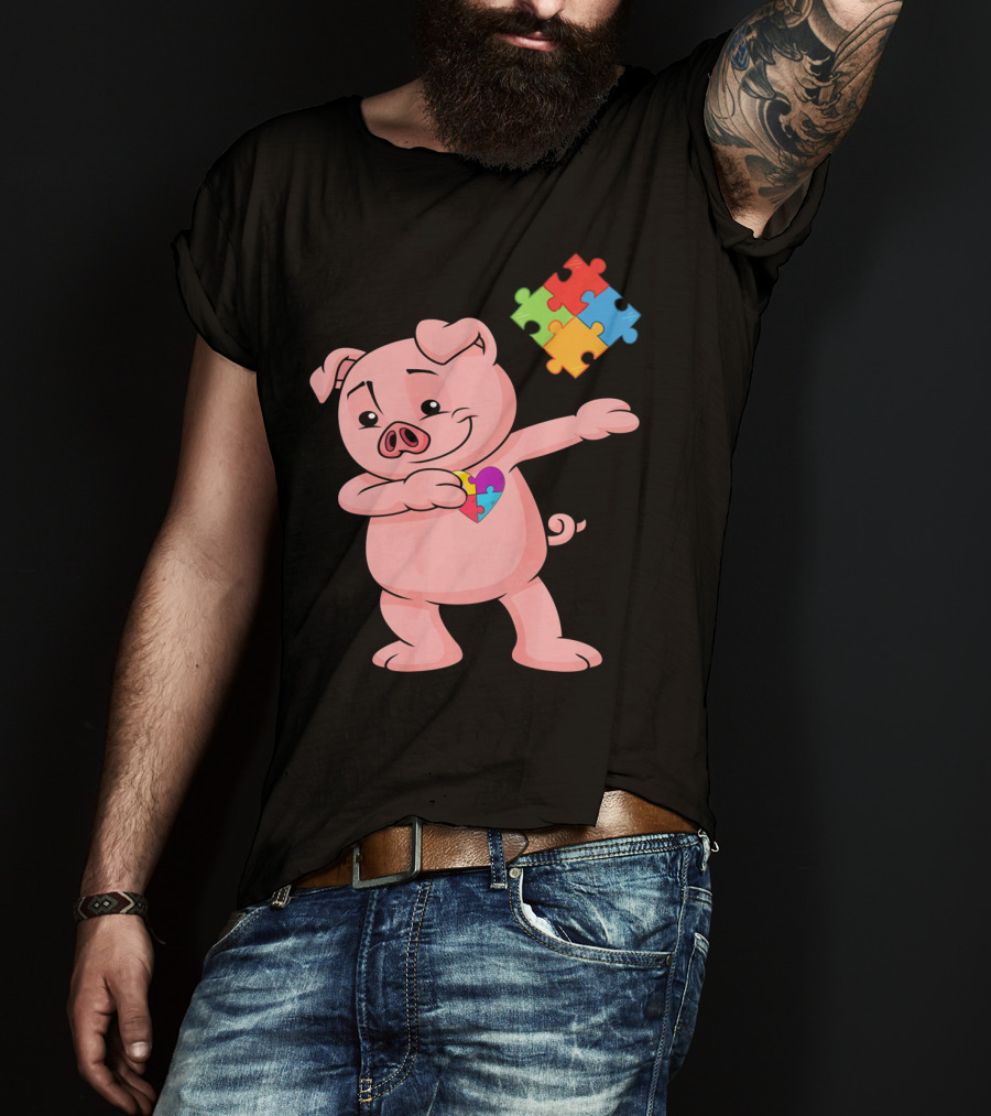 Piggy Puzzle Piece Autism Awareness Heart T-Shirt