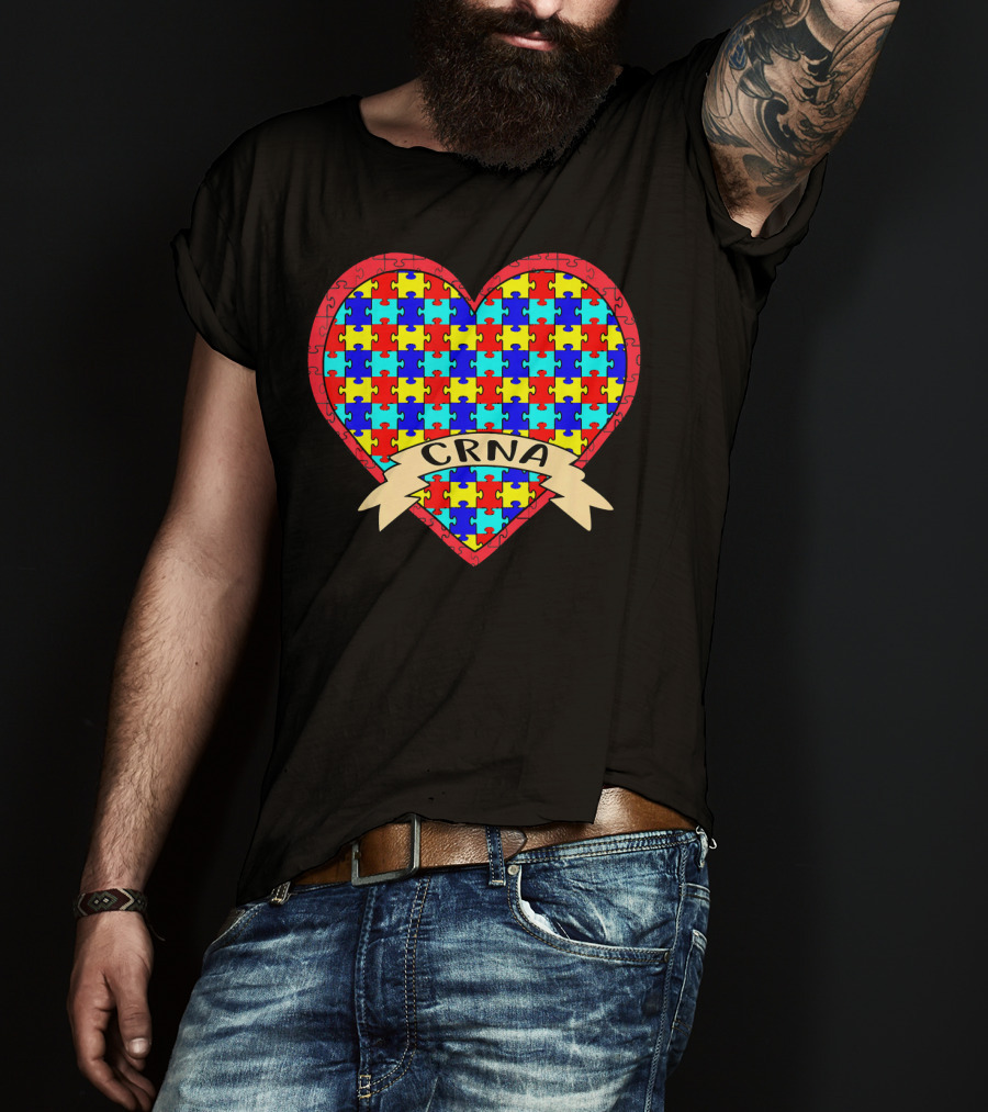CRNA Autism Awareness Heart Puzzle Valentines T-Shirt