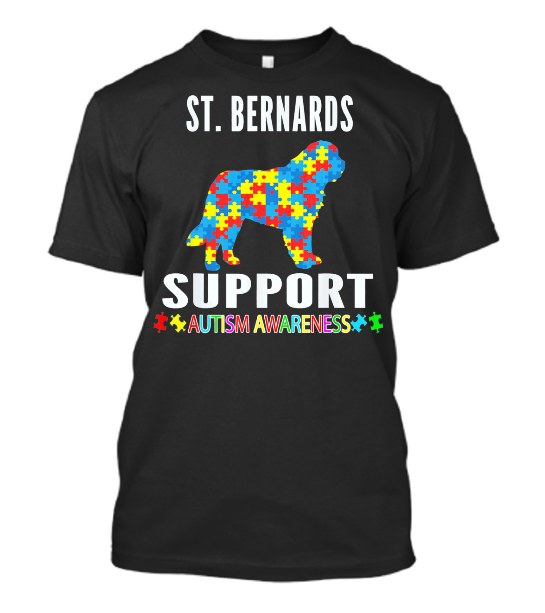St. Bernards Support Autism Awareness Puzzle Piece Dog T-Shirt